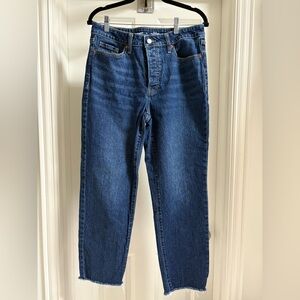 Old Navy High-Waisted Button-Fly OG Straight Ankle Jeans | 10 | Dark Wash